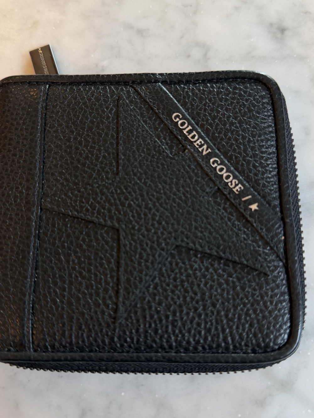 Golden Goose Zip around Wallet Pebbled Leather Zip Card Holder with Star Detail
